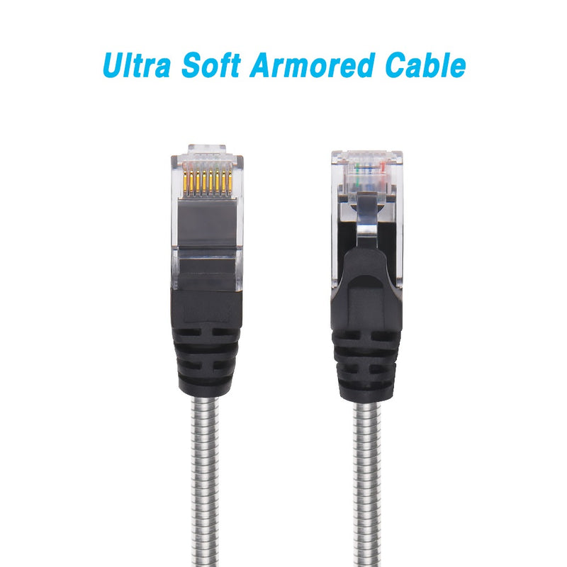 25 Foot Armored Cat.6A Patch Cable Industrial Anti-Rodent Slim 28 AWG