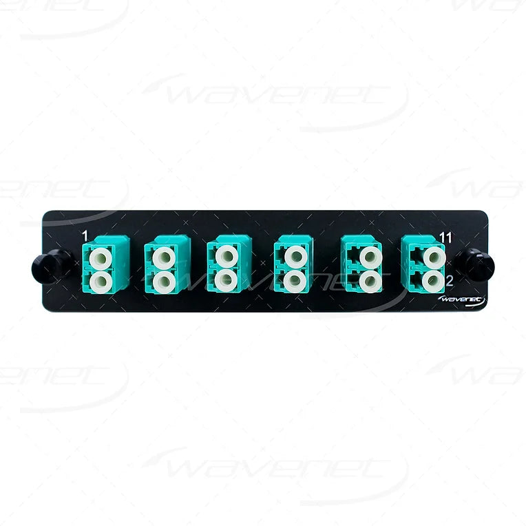 WAVENET LC Fiber Adapter Panel 12-Port, Duplex, Multimode/OM3, Aqua