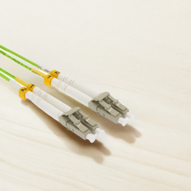 1 Meter LC/LC Fiber Optic Patch Cable - UPC - OM5 Multimode Duplex OFNR 2.0mm Lime Green Jacket