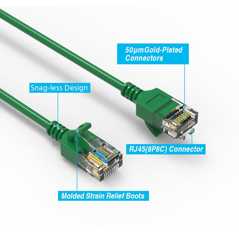 0.5 Foot Cat6A UTP Slim Ethernet Network Booted Cable 28AWG