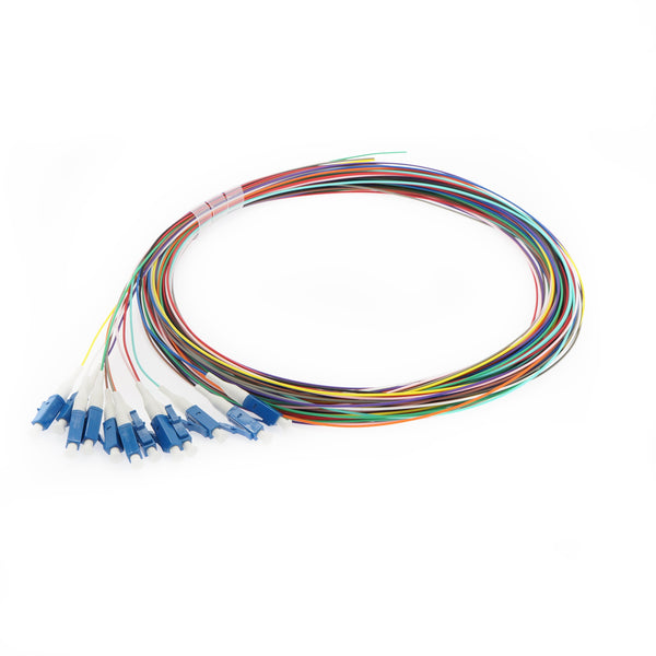 12 Fiber 3 meter LC/UPC Singlemode Multicolor OFNR Pigtail Non-jacketed