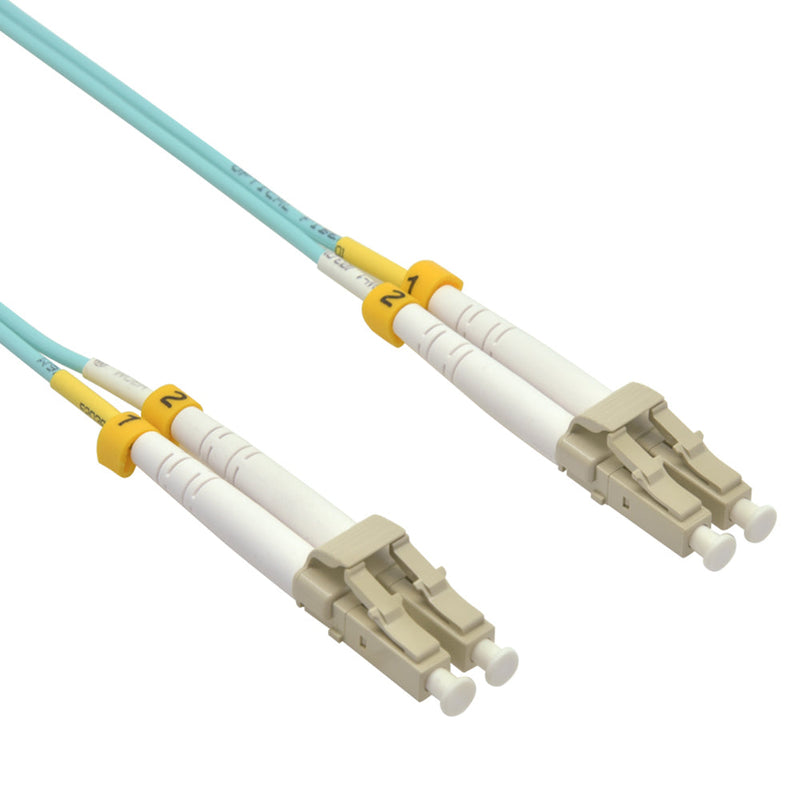 9 Meter LC/LC Fiber Optic Patch Cable - UPC - OM3 Multimode Duplex OFNR 2.0mm Aqua