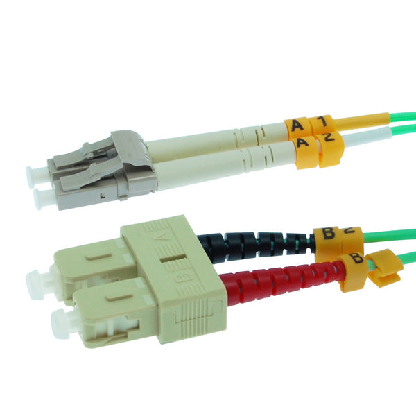 15 Meter LC/SC Fiber Optic Patch Cable - UPC - OM3 Multimode Duplex OFNR 2.0mm Aqua