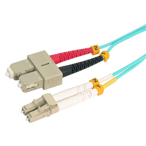 12 Meter LC/SC Fiber Optic Patch Cable - UPC - OM4 Multimode Duplex OFNR 2.0mm Aqua