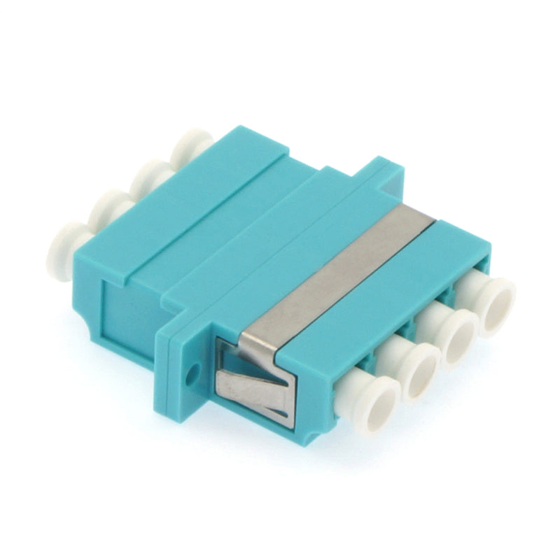 LC/UPC OM3 Multimode Quad Fiber Adapter/Coupler with Flange Aqua