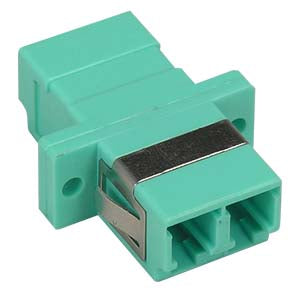 LC/UPC Multimode Duplex Fiber Adapter / Coupler with Flange, Aqua