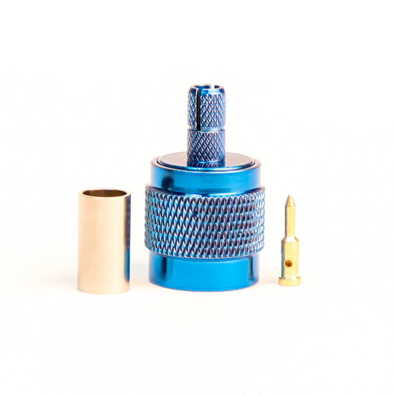 TNC Male Blue. Crimp connector for LMR195, RG58