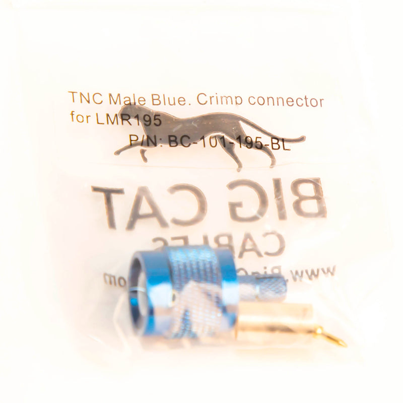 TNC Male Blue. Crimp connector for LMR195, RG58