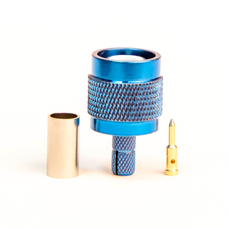 TNC Male Blue. Crimp connector for LMR195, RG58