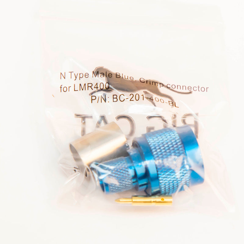 N Type Male Crimp connector Blue for LMR400, Belden 9913