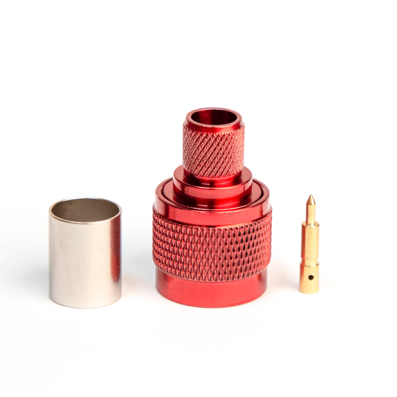 N Type Male Crimp connector Red for LMR400, Belden 9913