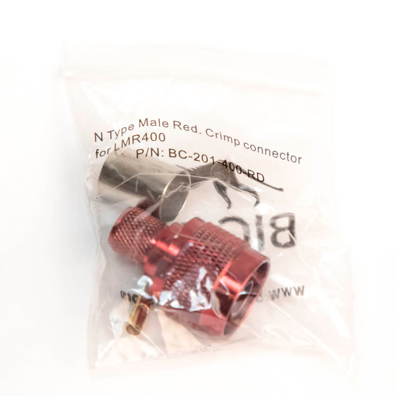 N Type Male Crimp connector Red for LMR400, Belden 9913