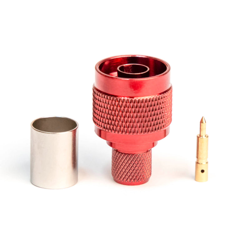 N Type Male Crimp connector Red for LMR400, Belden 9913