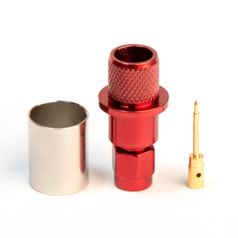 SMA Type Male Red Crimp connector for LMR400, Belden 9913