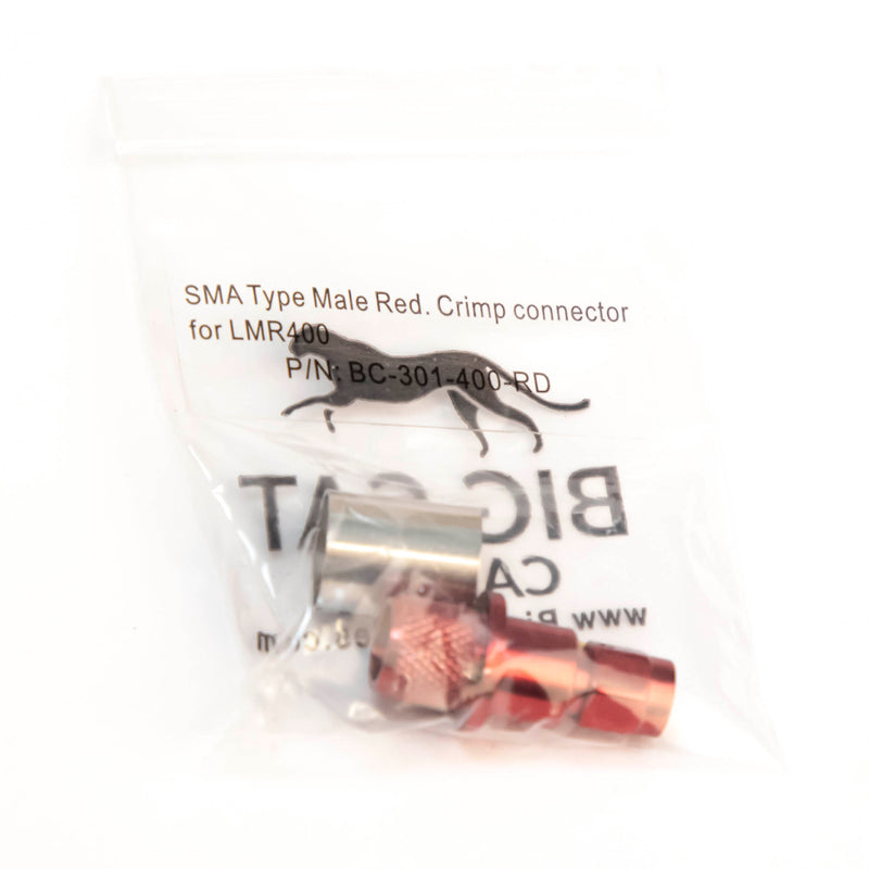 SMA Type Male Red Crimp connector for LMR400, Belden 9913