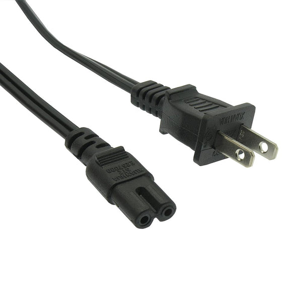 8 Foot 2-Prong Non-Polarized Figure-8 Nema 1-15p to C7 Power Cord 18 AWG