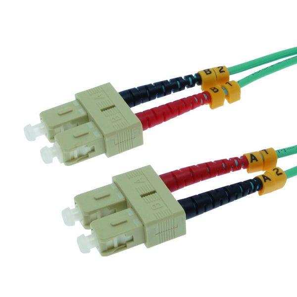 15 Meter SC/SC Fiber Optic Patch Cable - UPC - OM3 Multimode Duplex OFNR 2.0mm Aqua