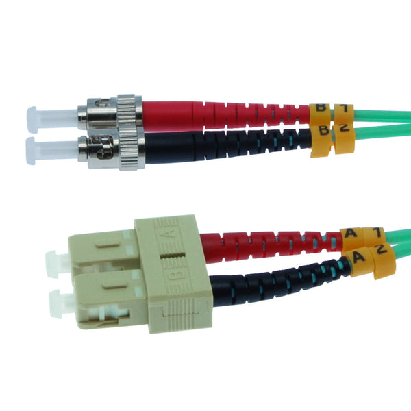 10 Meter LC/ST Fiber Optic Patch Cable - UPC - OM3 Multimode Duplex OFNR 2.0mm Aqua