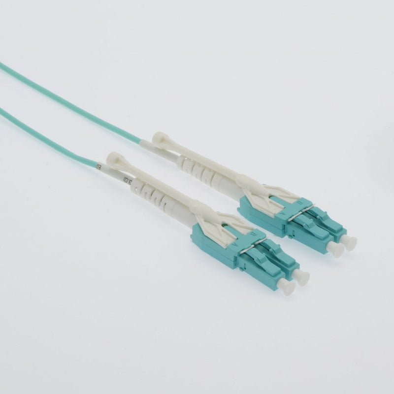 3 Meter LC/LC - Uniboot - with Pull Push Tab - Fiber Optic Patch Cable - UPC - OM3 Multimode Duplex OFNR 2.0mm Aqua