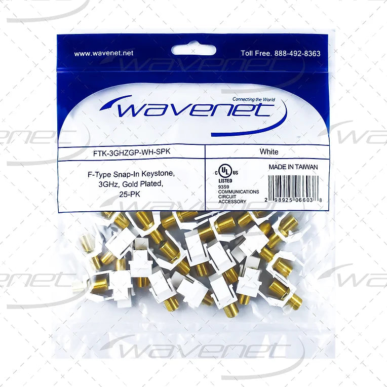 WAVENET SNAP-IN F-TYPE GOLD & NICKEL PLATED 3GHZ F/F KEYSTONE INSERT MODULES