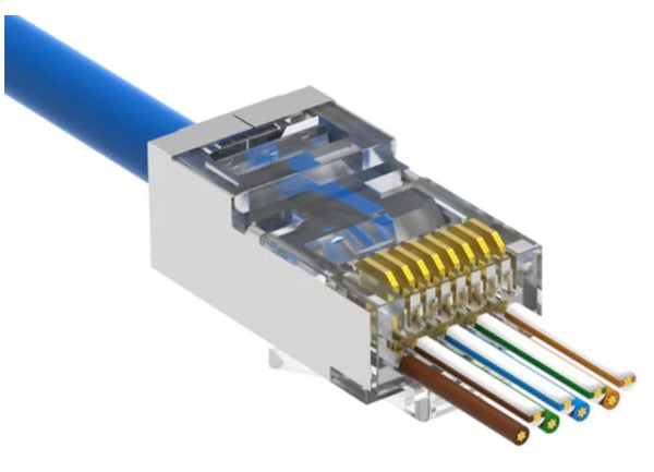 RJ45 Cat. 6 STP Feed Through Plug for Solid or Stranded 3-Prong 50 Micron 100 pack