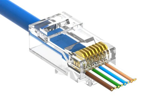 RJ45 Cat.6A UTP Feed Through Plug for Solid or Stranded 3-Prong 50 Micron 100 pack